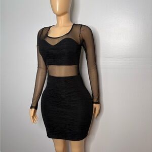 Sheer Mesh Black Bodycon Dress